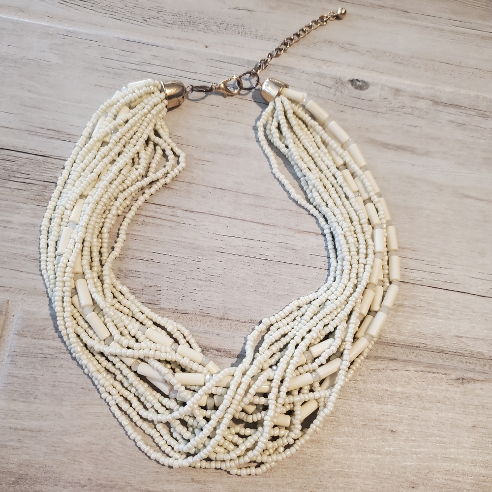 White Cream Multi-strand Beaded Necklace 22 Inches